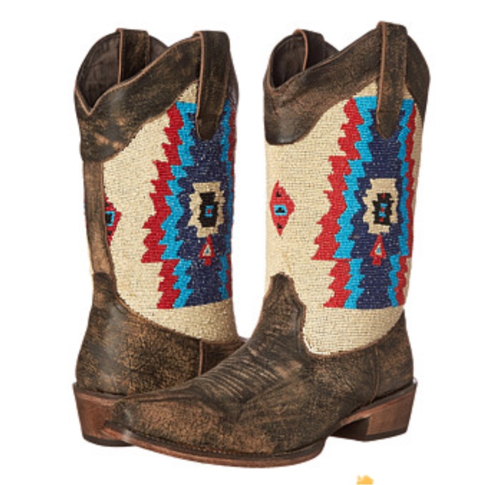 Brown and Multicolor Western Boots
